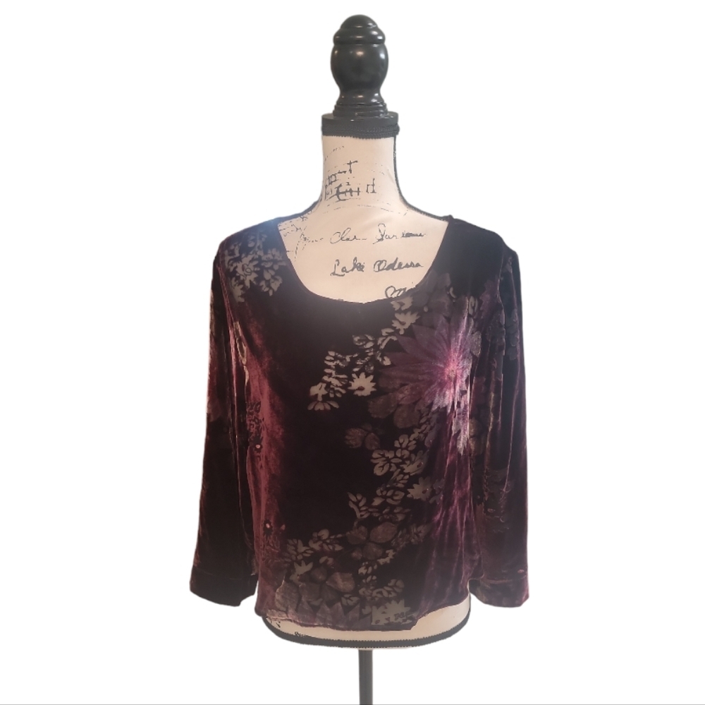 Vintage Carol Anderson Whimsical Goth‎ Purple Velvet Floral Top Size Small